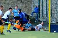 Peter Blakeney looks on as the ball flashes in front of the Monkstown goal