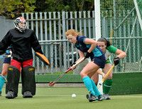 Miriam Crowley attempts to score but is denied by Christine Barretto